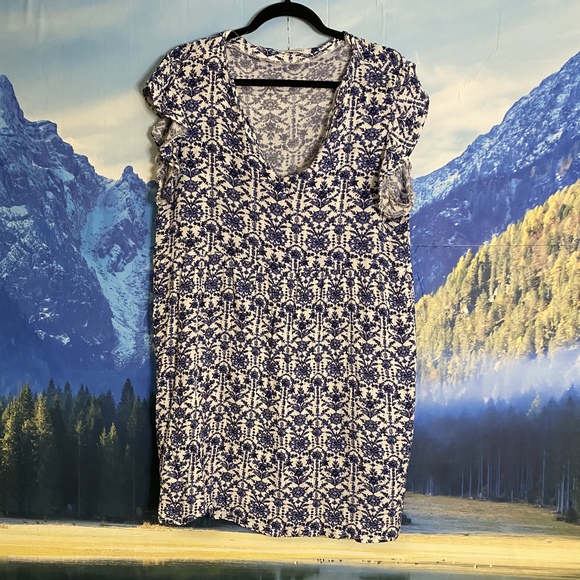 KoanDaily Ruffled Sleeve Spring Lightweight Dress Blue Floral Design Size XL - Picture 1 of 12
